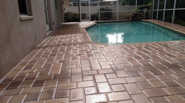 Pool pavers freshly sealed and protected