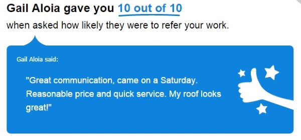 Customer testimonial about DPI soft washing her roof