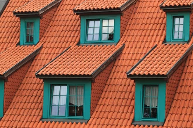 DPI cost of roof cleaning - close up of terracotta roof tiles