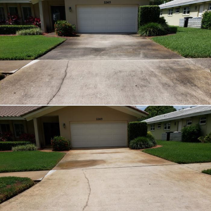 [Our Job Images] Before and after images pressure washing driveway for our customer in Tampa.