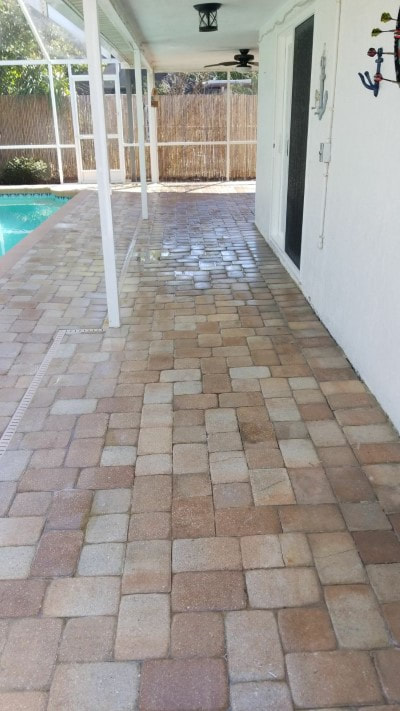 pressure washing patio tiles after