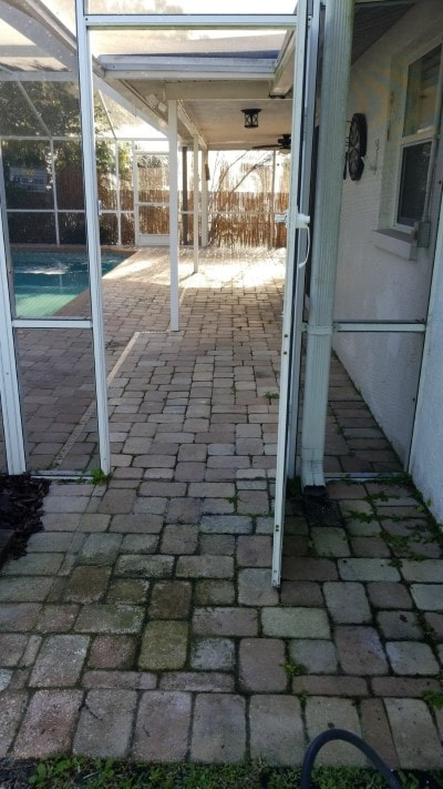 pressure washing patio tiles before