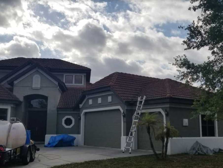 Gently softwashing roofs in Tampa Bay area