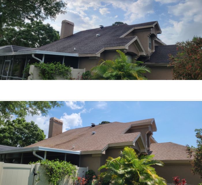 [Our Job Images] Before and after images cleaning a roof for our customer in Clearwater.