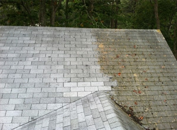 Pressure- or softwashed asphalt shingle roof