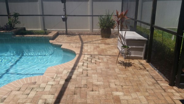 pool patio pavers pressure washing before