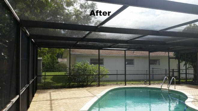 pool cage after cleaning by DPI pressure washing