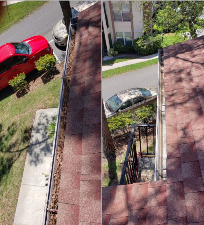 Before and after image cleaning gutters in Tamp