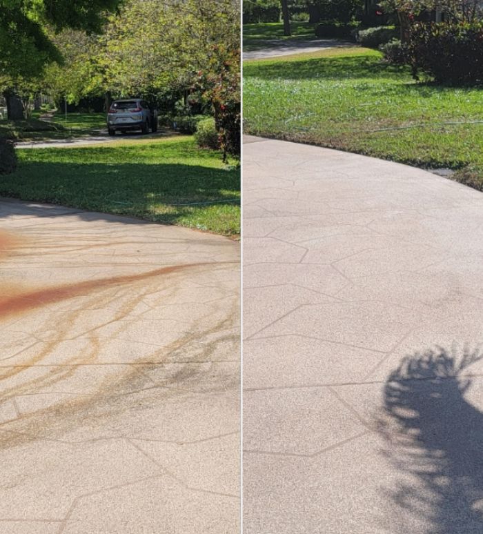 [Our Job Images] Before and after images pressure washing driveway for our customer in Clearwater.