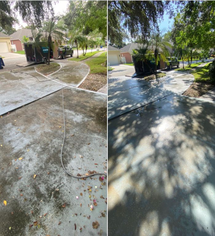 [Our Job Images] Before and after images pressure washing driveway and walkway for our customer in Tampa Bay