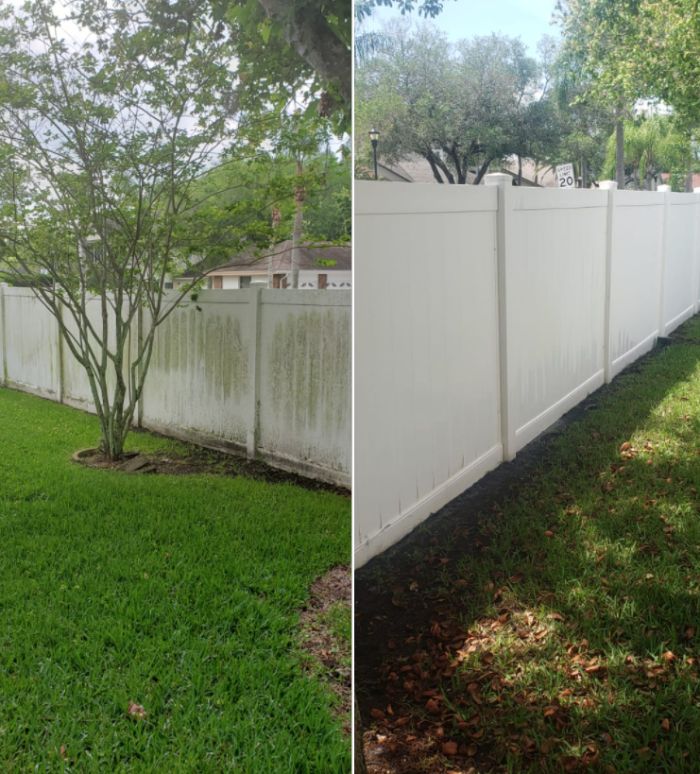 [Our Job Images] Before and after images pressure washing fences for our customer in Tampa Bay.