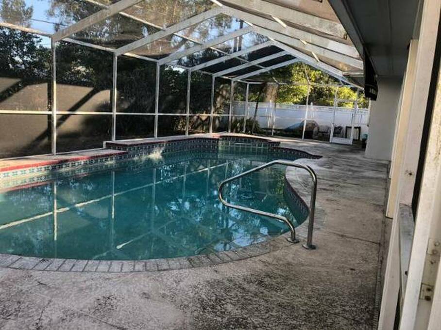 poolcage and patio infested with mold and mildew in Clearwater